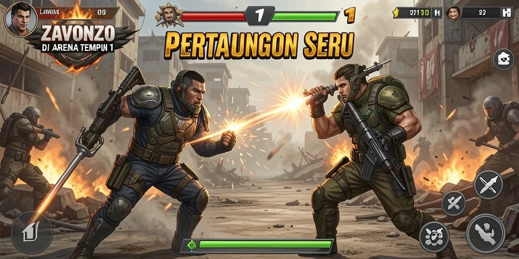 Tampilan antarmuka pertarungan 1 Lawan 1 yang menggugah selera.
